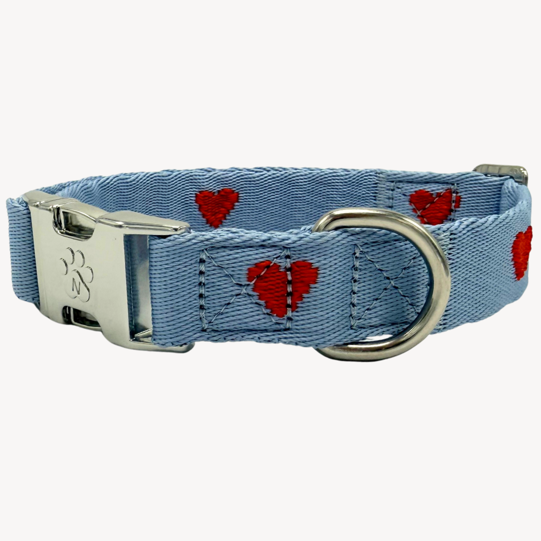 Denim Hearts - Dog Collar